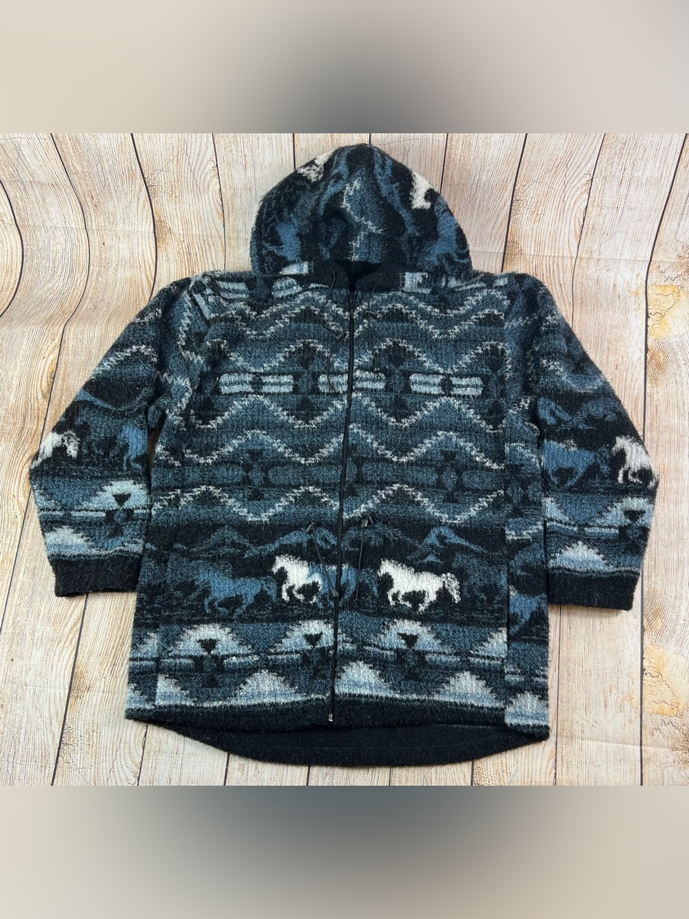 Vintage Andrea Faye Horse Aztec Pattern Western Fleece Jacket Size Large USA